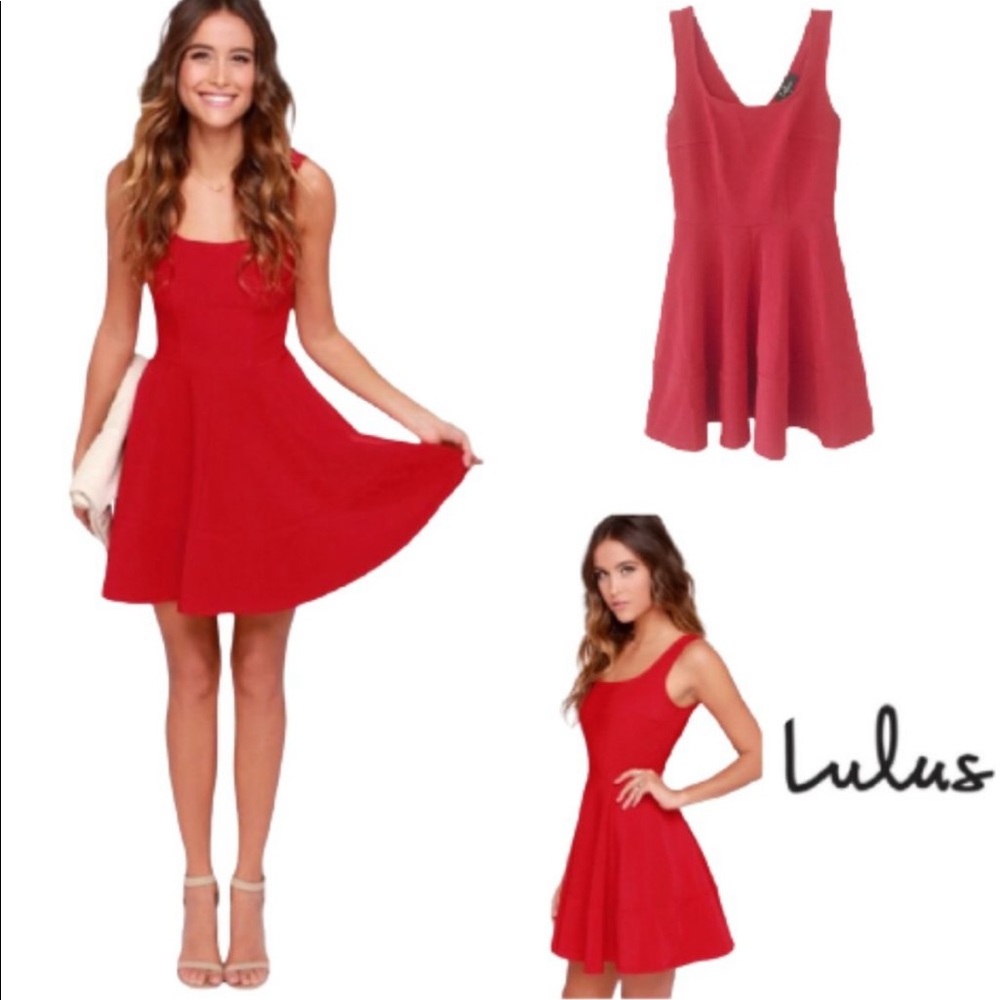 Lulu's "Home Before Daylight" Sleeveless Skater Dress Red Medium